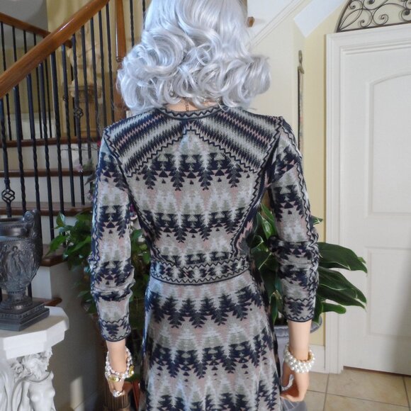 M Missoni Black-Pink Multi Zig-Zag Print Fit & Flare Long Sleeves Dress Size 4 - Picture 15 of 16